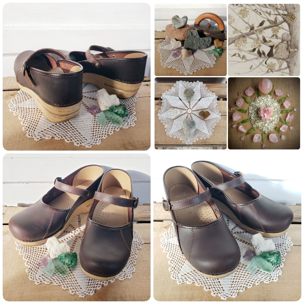 Chocolate Honey Dansko Pro Clogs Marcelle Mary Jane Straps Buckles Cottage Boho♡ - Picture 7 of 12